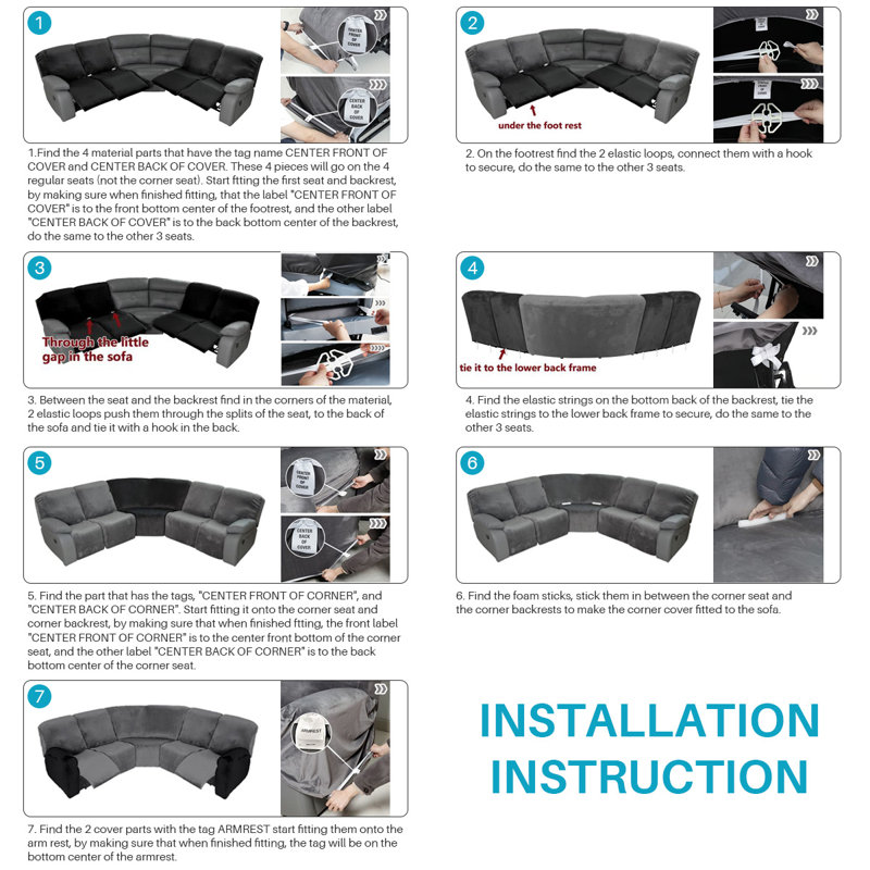 Latitude Run® Velvet Stretch 7Piece Sectional Sofa CoversReclining